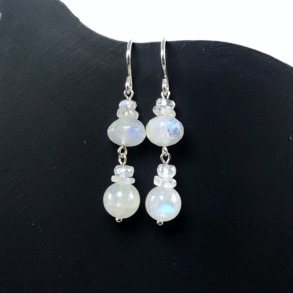 Hand Made Moonstone Silver Earrings - Picture 2 of 4